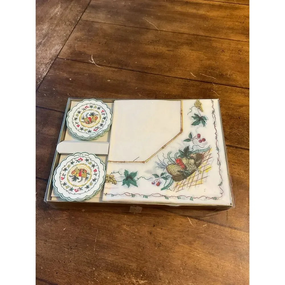 Napkins Coasters Freund Mayer Boxed Set 18 Harvest Motif England Fruit Vtg
